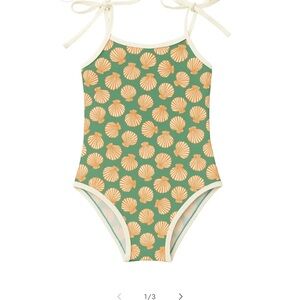 Kids Seashell Print Swimsuit - Green and Orange